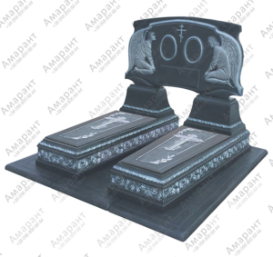 Памятник из бетона двойной «Роза Графит» с аркой и резными элементами