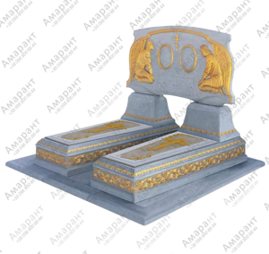 Бетонный памятник «Роза с позолотой» – двойной надгробный комплекс с декоративной отделкой