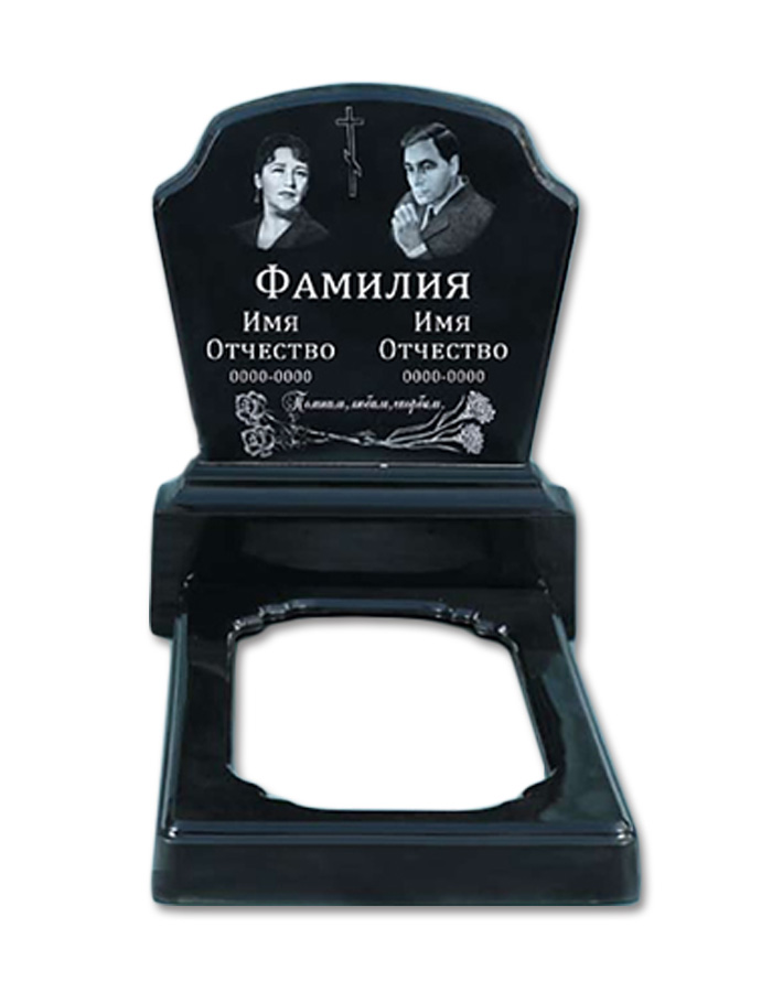 Полимерный памятник «Щит 60_2» с портретом, черный ритуальный памятник на могилу