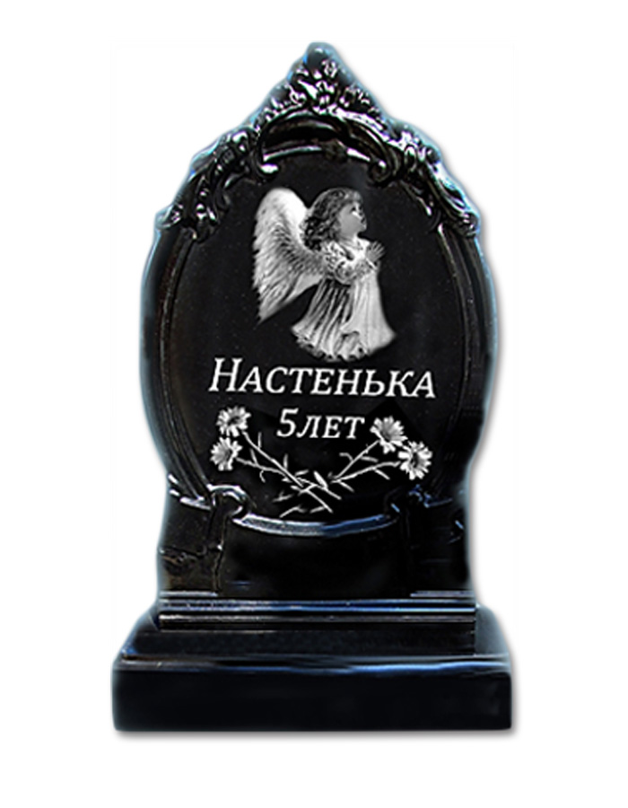 Памятник полимерный «Крапля 2» с ангелом – черный надгробный памятник для ребенка