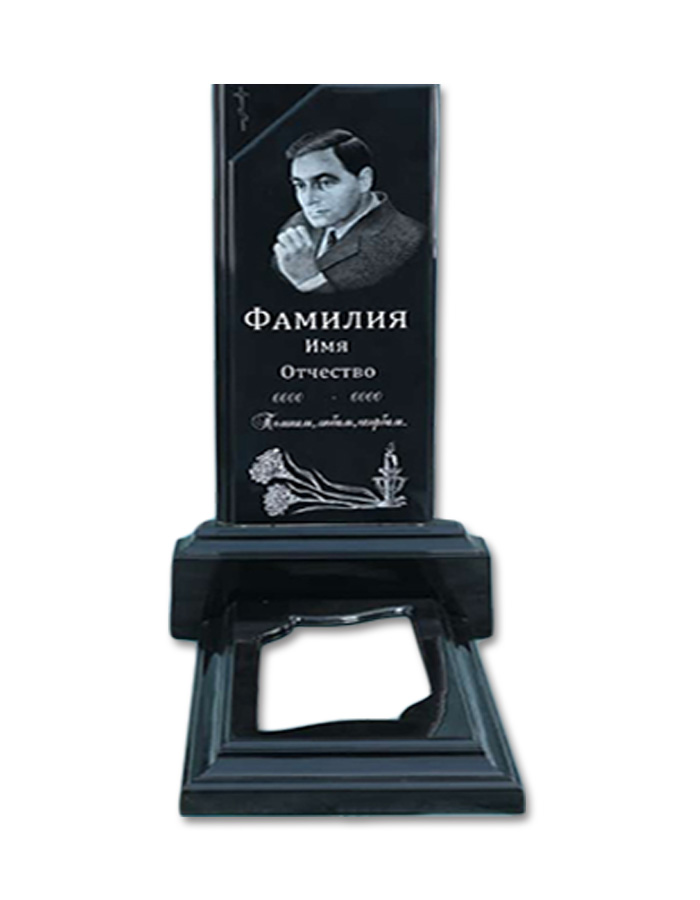 Полимерный памятник «Прямой» черный с портретом – долговечная надгробная стела