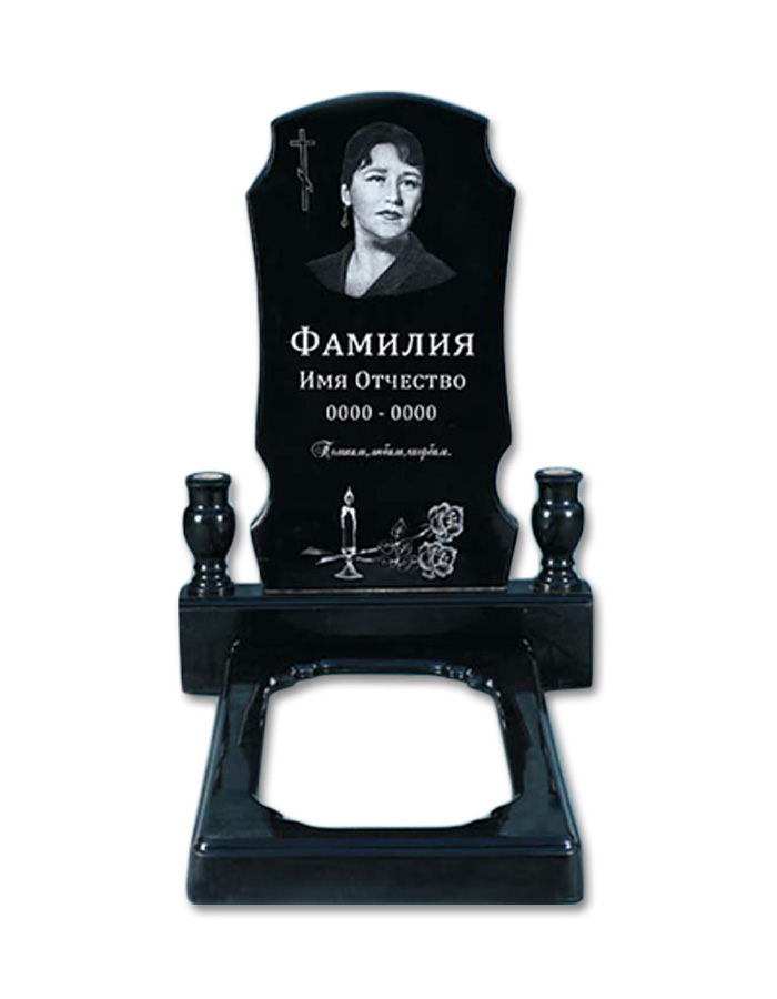 Полимерный памятник «Щит 2» с подставкой, черный, портретный, ритуальная памятка на могилу