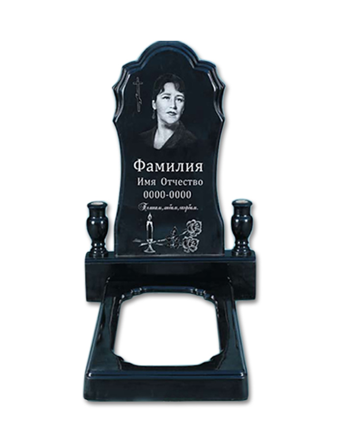Полімерний пам’ятник «Віяло 2» з квітником та підставкою, чорний, ритуальний надгробний комплекс