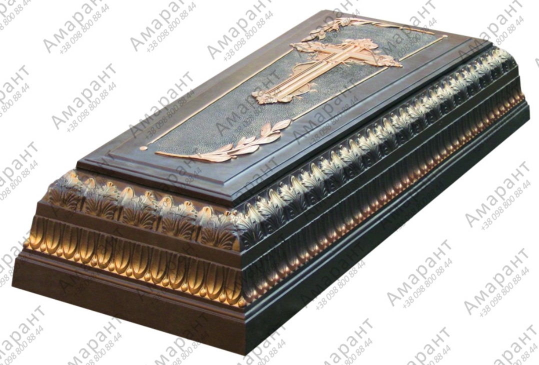 Бетонное надгробие «Лавр Коричневый» с крестом и орнаментом — ритуальный памятник