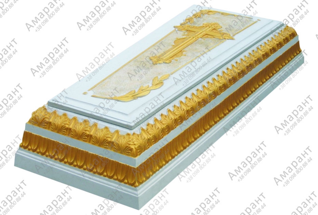 Надгробная бетонная плита «Лавр – Позолота» с крестом и рельефным декором