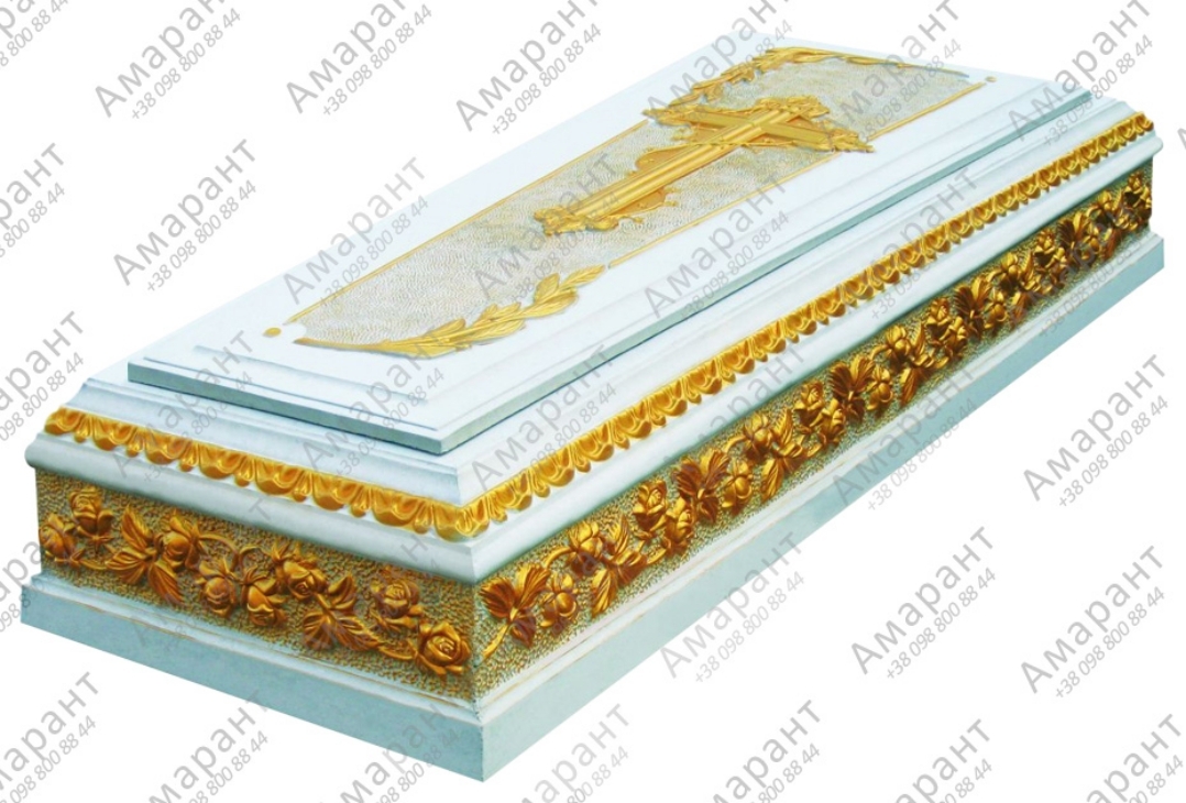 Ритуальный надгробок бетонный «Роза Позолота» с крестом и золотым декором