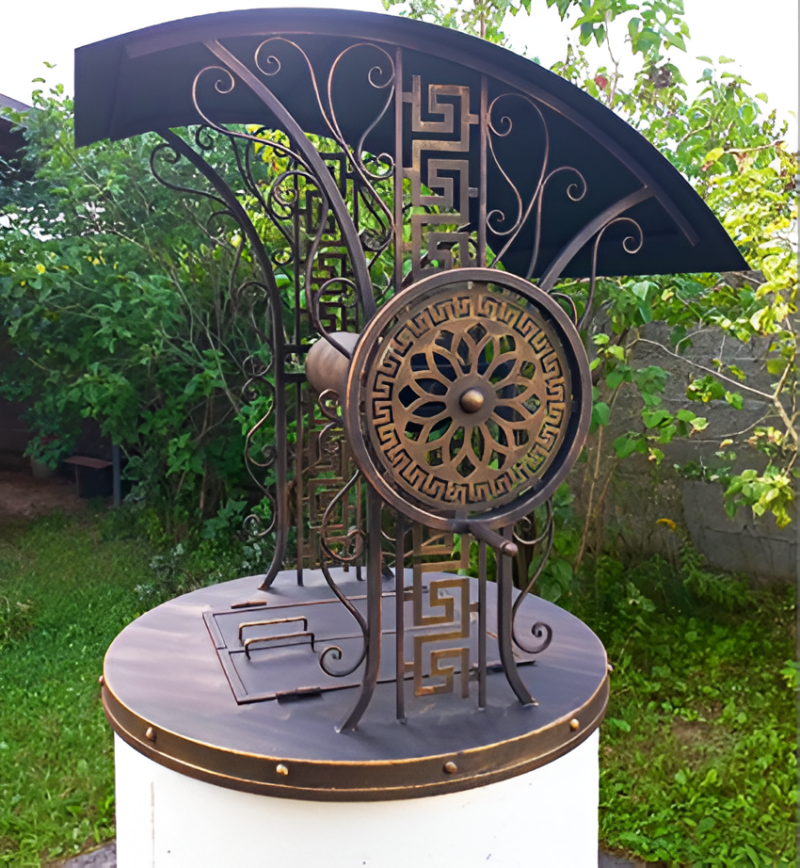 Колодец декоративный “Античный Рим” из металла – бронза, золото, коричневый садовый декор