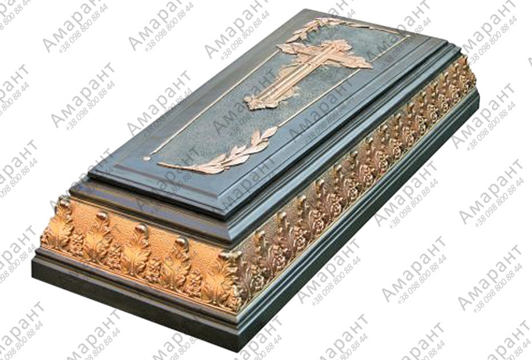 Надгробная плита из бетона «Арма Коричневый» с крестом и декоративным орнаментом