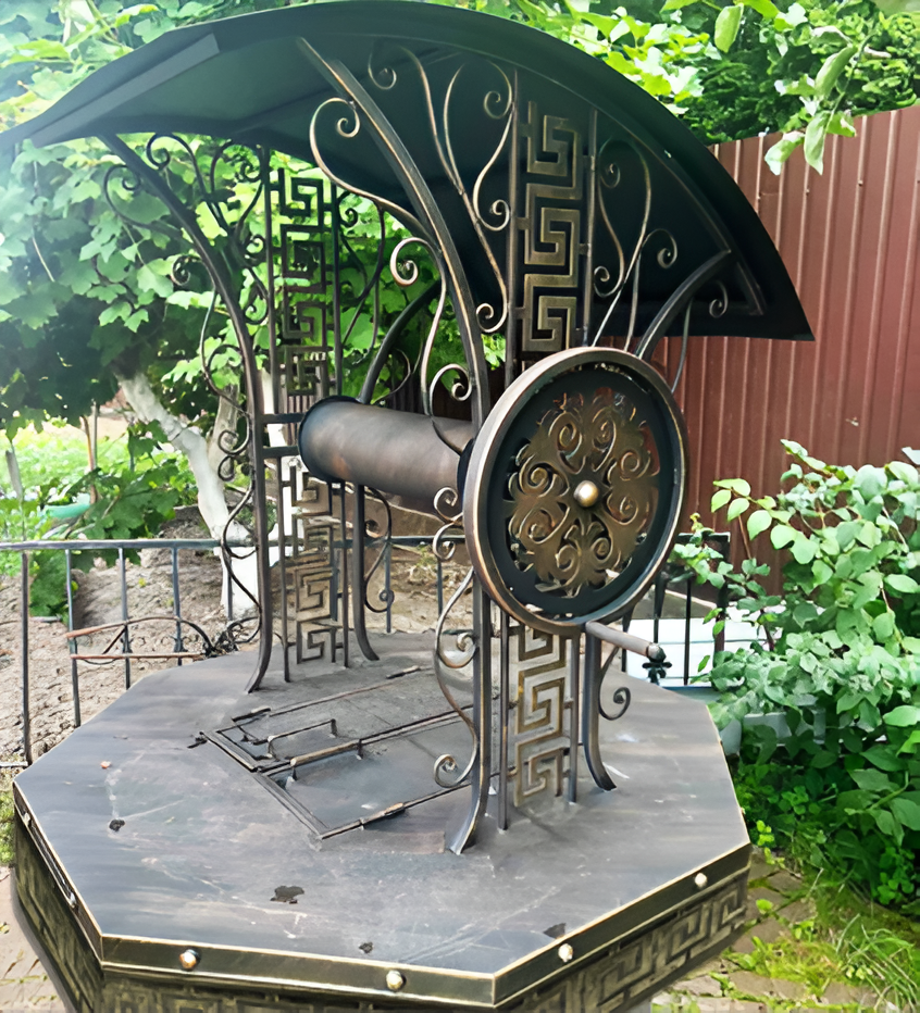 Садовый колодец “Античный Рим” с кованым орнаментом, бронза/золото/черный, декоративный