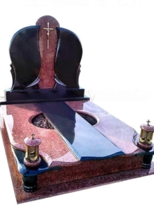 Меморіальний комплекс із граніту на двох – подвійний надгробок з хрестом