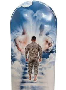 Ритуальне фото на пам'ятник з керамограніту, ангел та солдат, небесний сюжет